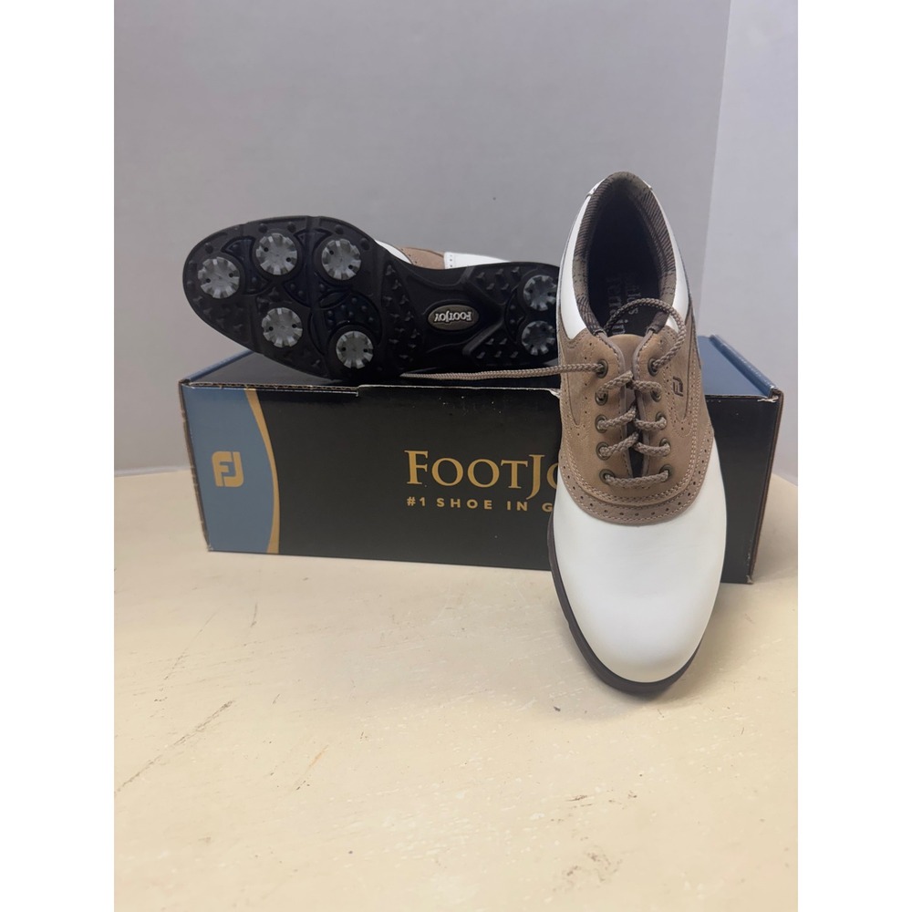 FootJoy SoftJoys Terrains Golf Shoes Womens 6 Narrow White Tan Spiked 98308 - Picture 7 of 8